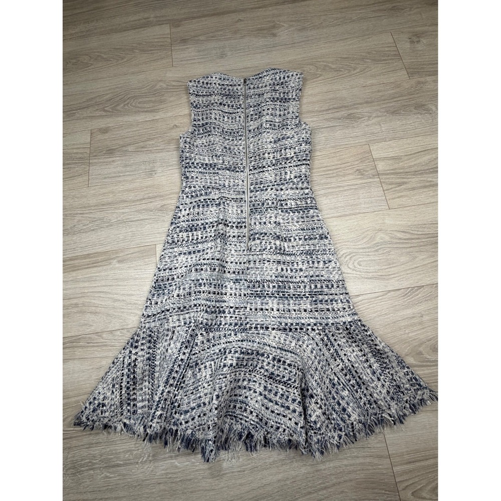 Kobi Halperin Blue White Tweed Sleeveless Flounce Fringe Hem Dress Size 0 - Picture 8 of 8